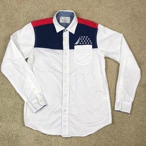 Nautica Red White & Blue Button Down Shirt Small